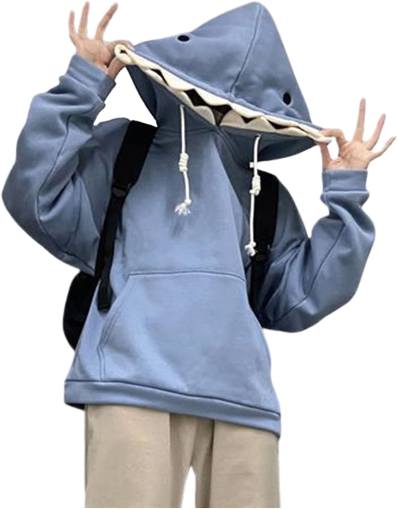 MugoebuWomen's Cute Shark Hoodie Long Sleeve Hoodie in Kawaii Animal Shark Shape Oversized Aesthetic Sweatshirts for Teenage Girls, blue, M