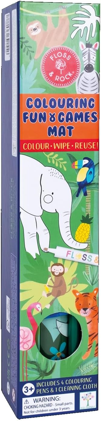 Floss and Rock Jungle Colouring Fun and Games Mat, Silicone, 15.3 x 11.4 Inches, Arts and Crafts