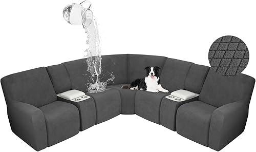 Miniatura 25 de ALIECOM Fundas impermeables para sofá seccional reclinable para sofá seccional reclinable elástico en forma de L, fundas de esquina lavables de