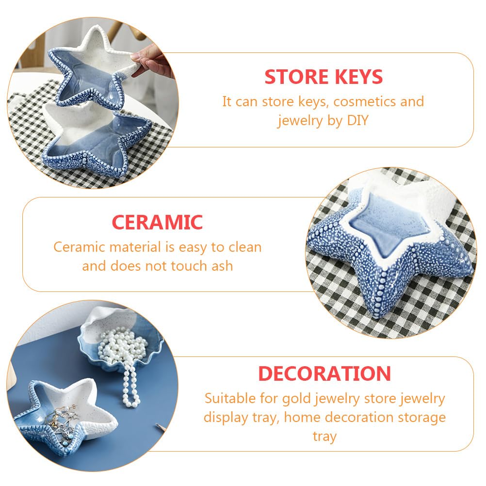 LIFKOME Sea Star Shape Ceramic Jewelry Dish Storage Tray for Keys and Trinkets Nautical Home Decor Organizer 5.9 Inch - Image 2