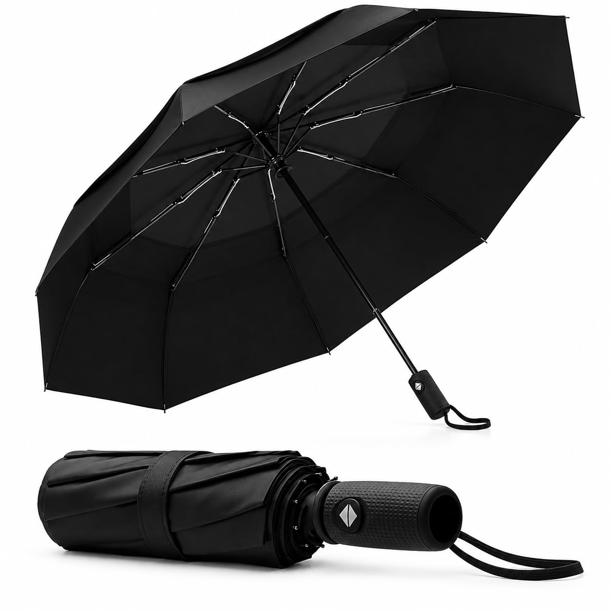 Umbrella for Men - Automatic Large Size Foldable Umbrella with Travel Cover for Man and women - 3 fold Windproof umbrella (23 Inch (Large folding), Black (Auto open close))-image-47