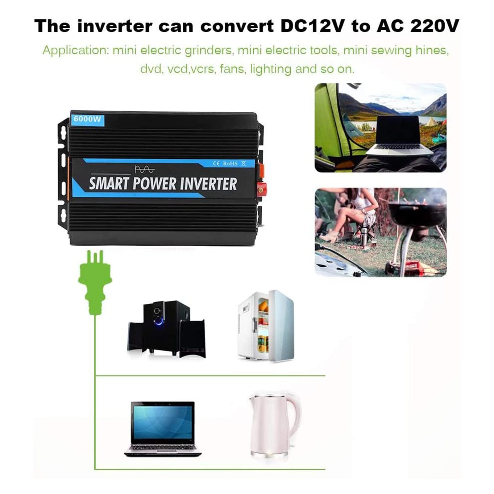 Generic 6000W Inverter Pure Sine Wave Power Inverter 12V DC 220V AC Peak Power 12000W for RV Car