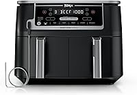 Ninja DZ550 Foodi 10qt Dual Zone XL Air Fryer: 6-in-1 Smart Thermometer, 2 Baskets, Match Cook & Smart Finish for Family Meals - Black