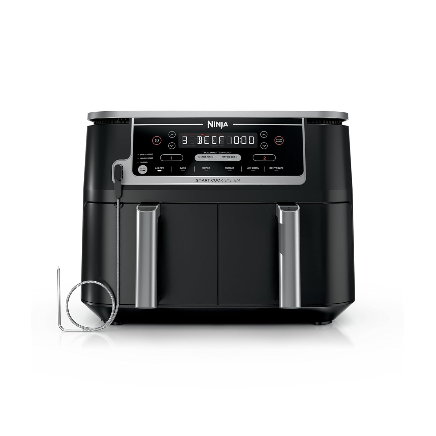 Ninja DZ550 Foodi 10 Quart 6-in-1 DualZone Smart XL Air Fryer with 2 Independent Baskets Smart Cook Thermometer