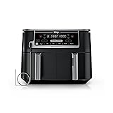 Ninja DZ550 Foodi 10 Quart 6-in-1 DualZone Smart XL Air Fryer with 2 Independent Baskets, Smart Cook Thermometer for Perfect Doneness, Match Cook & Smart Finish to Roast, Dehydrate & More, BLACK 10QT w/Thermometer BLACK