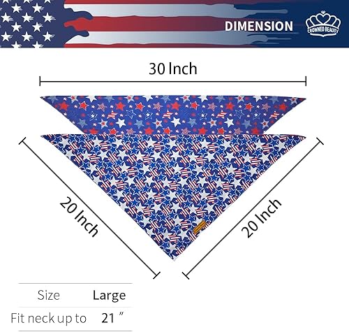 Miniatura 4 de CROWNED BEAUTY Pañuelos patrióticos reversibles para perros del 4 de julio, juego de 2 unidades, juego de estrellas, bufandas triangulares