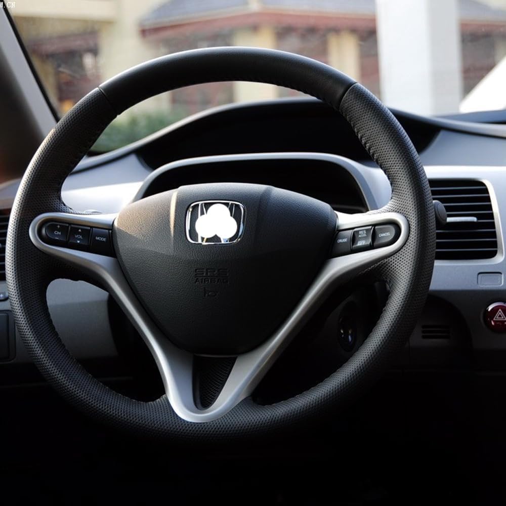 Carbon Fiber Style Replacement Steering Wheel Trim Cover Frame ABS Decal Interior Moulding Accessories Fit for Honda Civic 2006 2007 2008 2009 2010 2011 (B-Silvery)