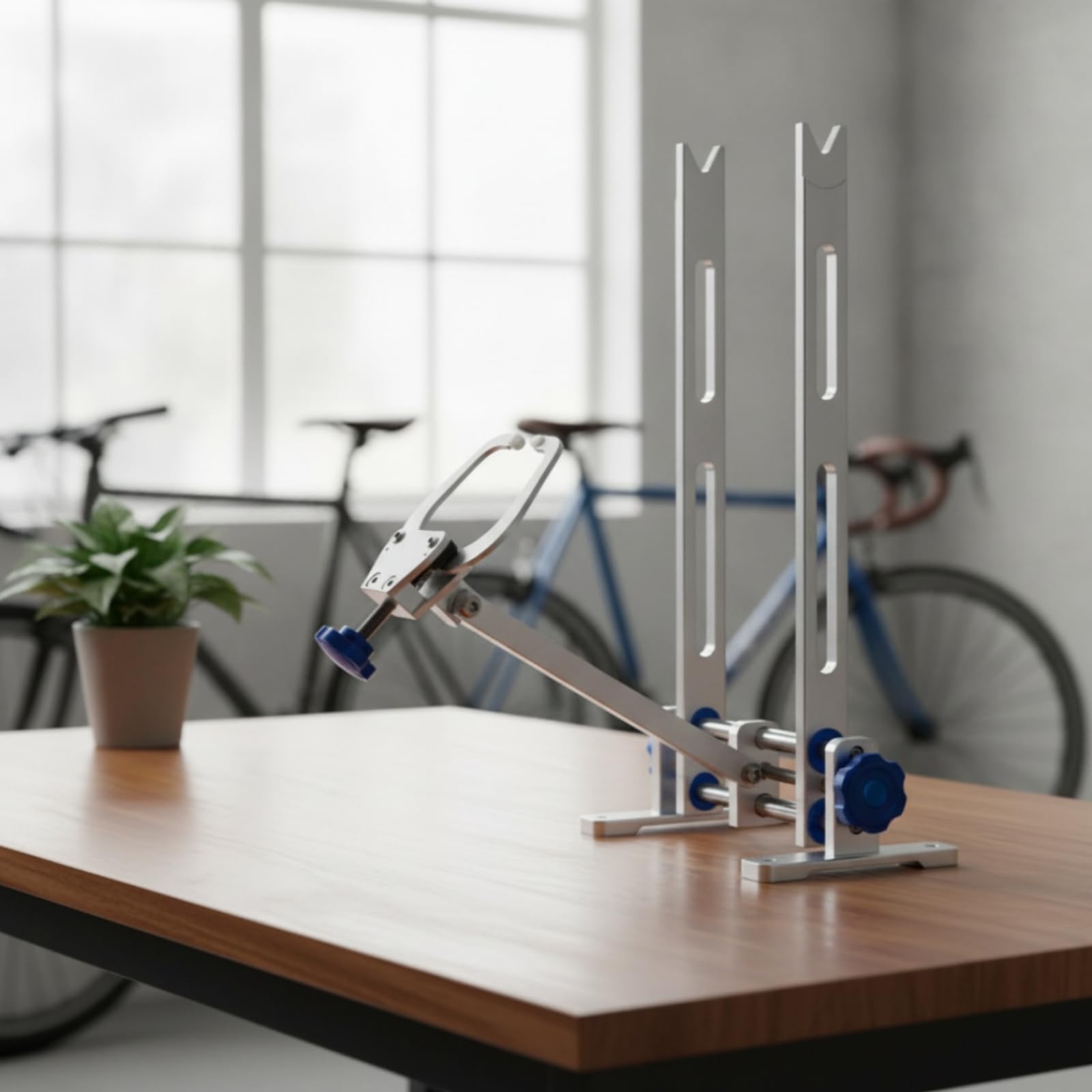 Supporto per Ritaratura Ruote di Bicicletta con Morsetto Centrale Regolabile E Slitte Mobili per Adattarsi a Diverse Ruote per Manutenzione Cerchi E
