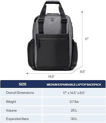 Travelpro ベーシックな多目的バックパック。Altitude Medium Expandable Travel Laptop Backpack 25-30l, 16 Inch Laptop, Water Resistant, Work, Business, Men and Womenユニ・アダルト