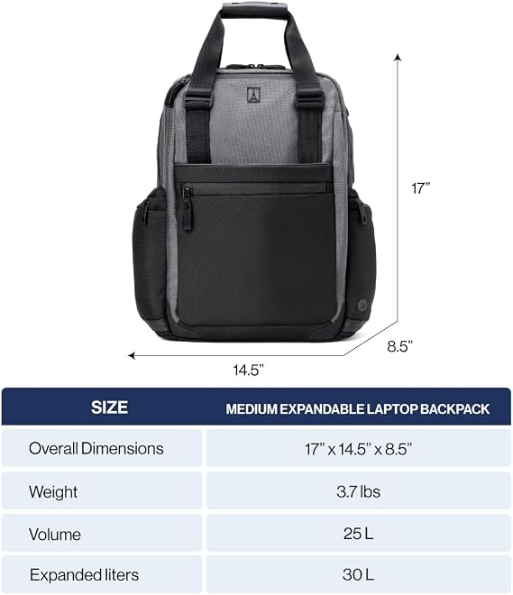 Travelpro ベーシックな多目的バックパック。Altitude Medium Expandable Travel Laptop Backpack 25-30l, 16 Inch Laptop, Water Resistant, Work, Business, Men and Womenユニ・アダルト