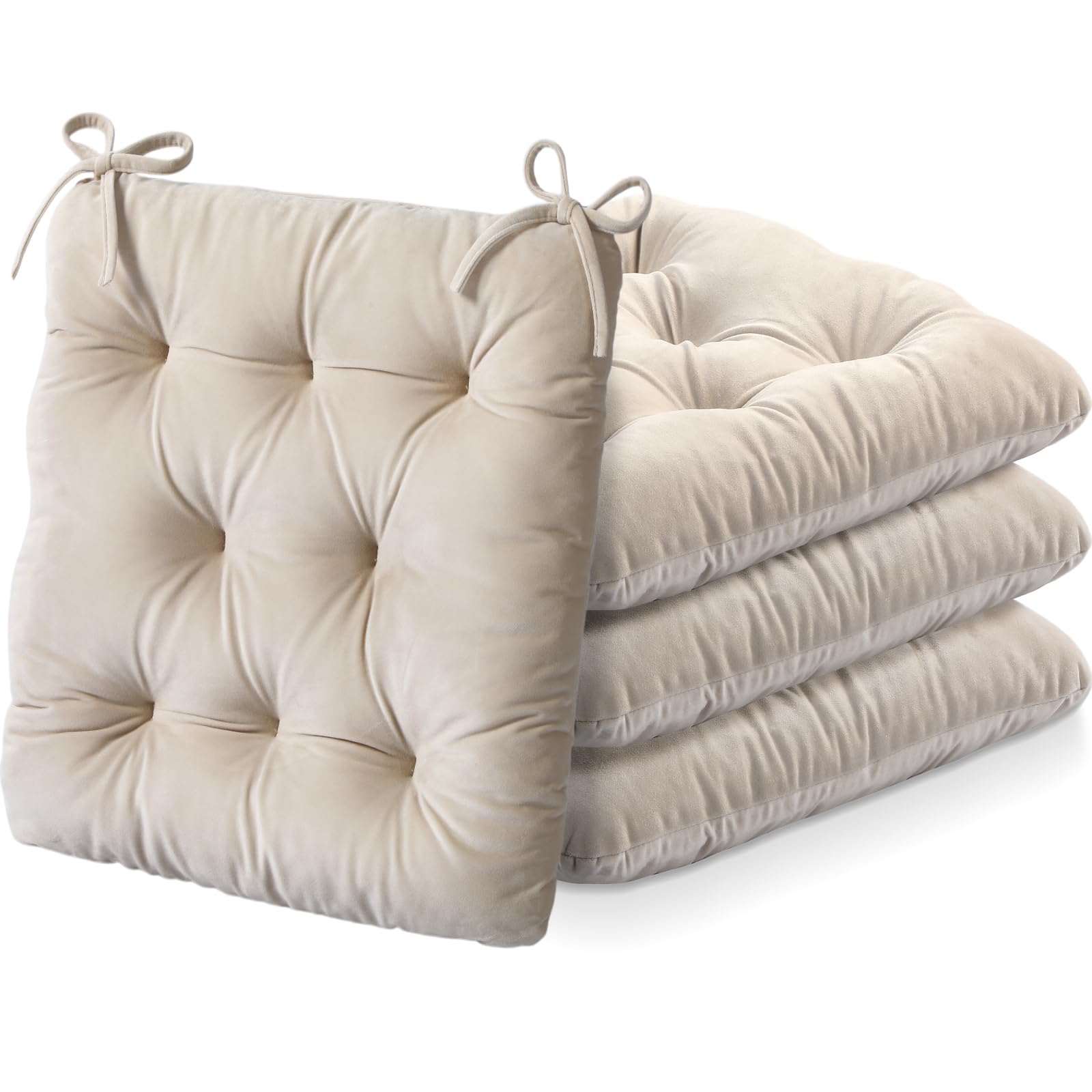 nuanchu memory foam chair cushions set of 4 thick indoor seat cushions for dining chairs tufted seat pads for kitchen dining room officeivory white15534x15534x434