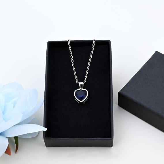 Heart Pendant Necklace for Women, Purple& Green & Red& Blue Crystal, Silver Plated Chain, Birthstone Jewellery