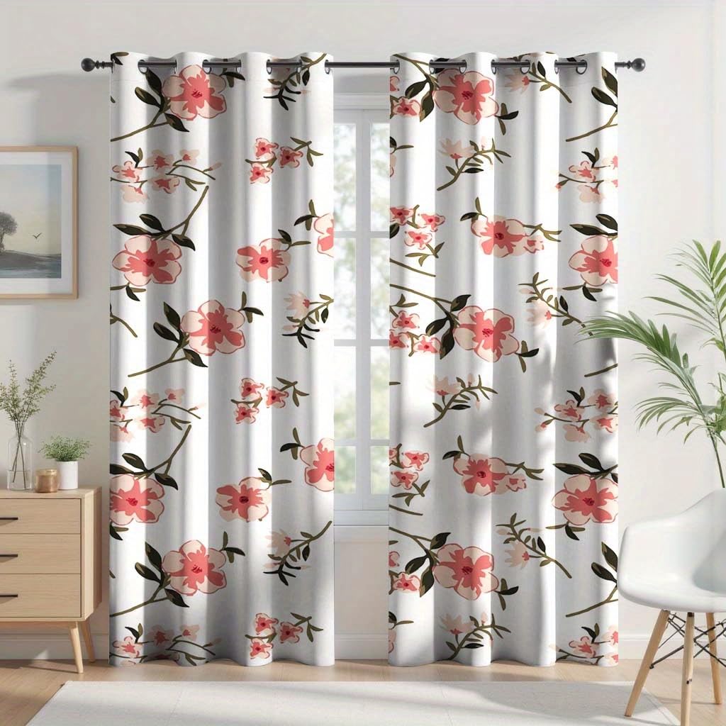 Cortinas opacas elegantes con estampado de flores rosas y aislamiento térmico de alta calidad