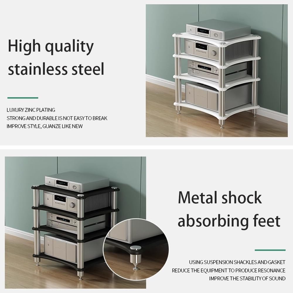 Stojak na komponenty audio 83.8 cm, narożna półka do odtwarzacza płyt i odbiornika stereo, szafka na sprzęt Hi-Fi dla audiofilów, stylowy, biały design (60 x 48 x 62 cm)