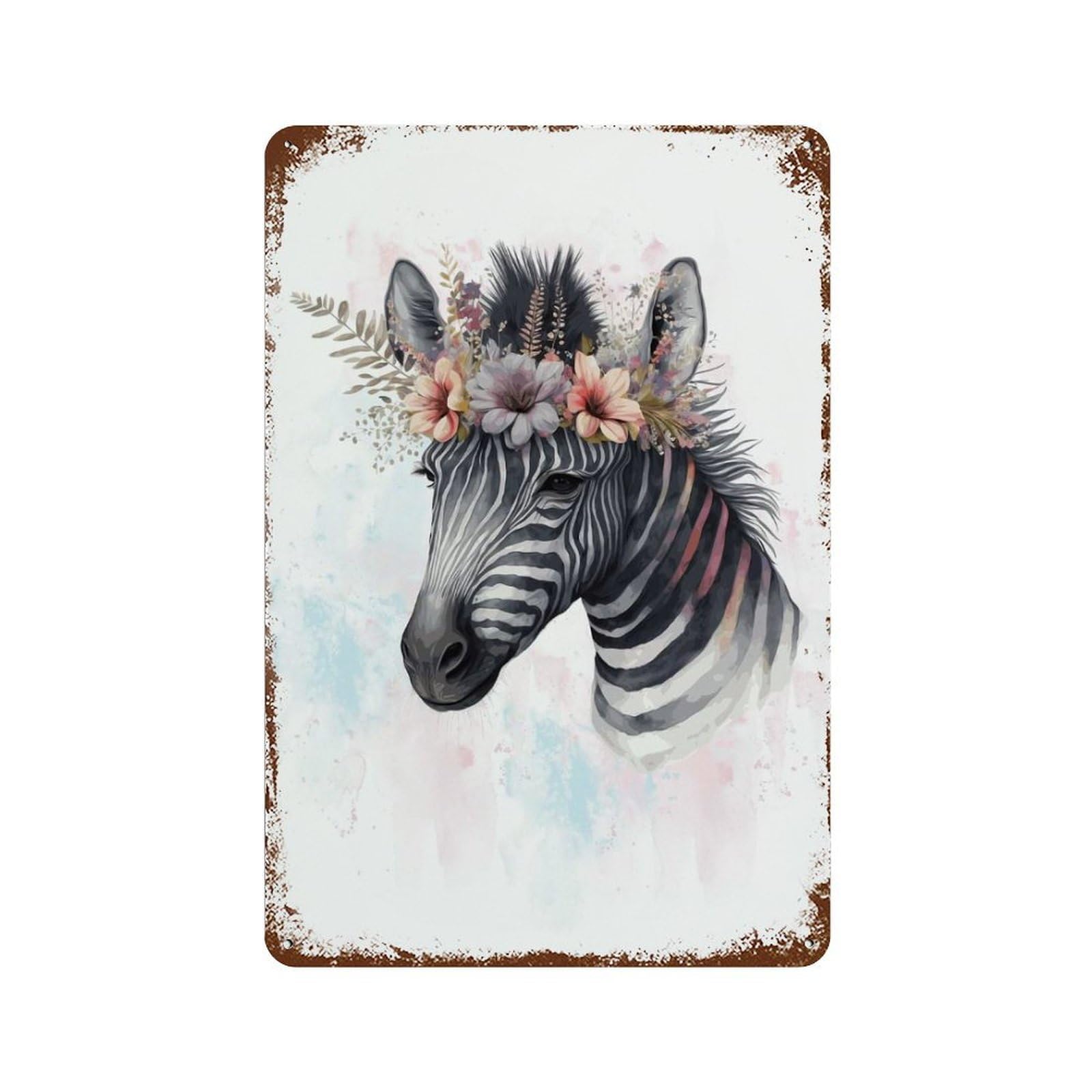 Watercolor Zebra Painting Vintage Metal Tin Sign 11.8"x7.9", Ideal for Basement, Hobby Room And Garage Decor