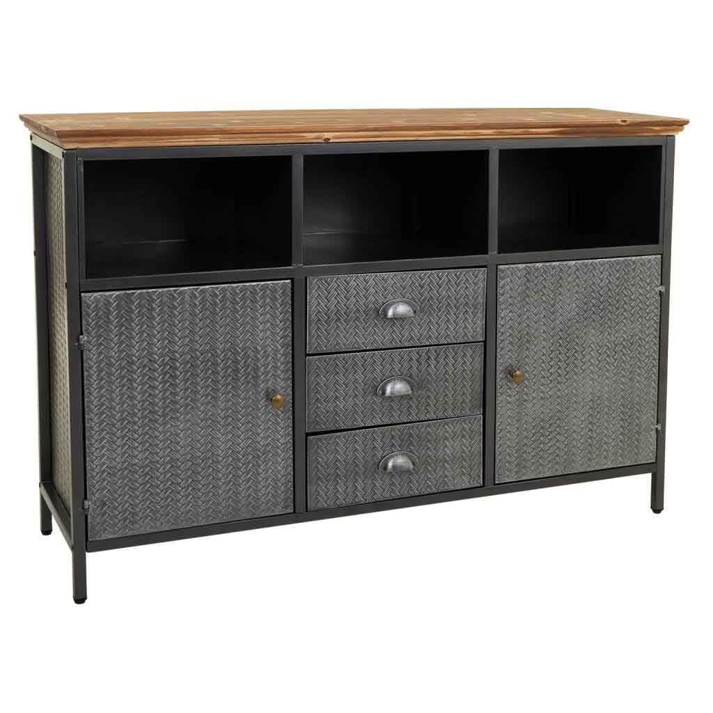 WANDERLUST DECO Aparador de Metal y Madera Negro 121,5x36x82,5