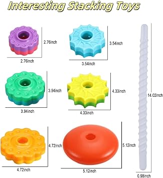 Rainbow Spinning Toy Stacking Toy for Kids, Baby Sensory Spin Gears Toy Baby Ring Stacker Montessori Plugging Toys Early Educational Learning Toys for Girls Boys (F)