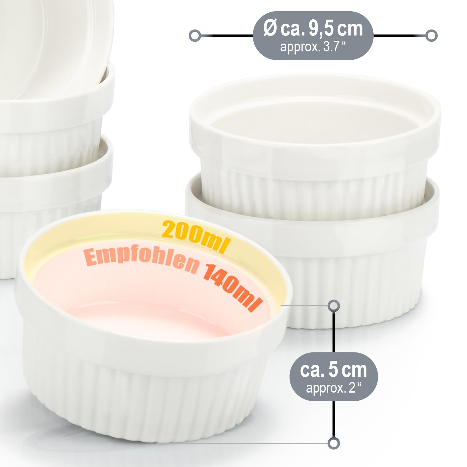 COM-FOUR® 12x Moules à Soufflé - Plats en céramique pour Crème Brûlée - Moules pour four - Plaque à dessert et plaque à gâteau pour, chaque 200 ml