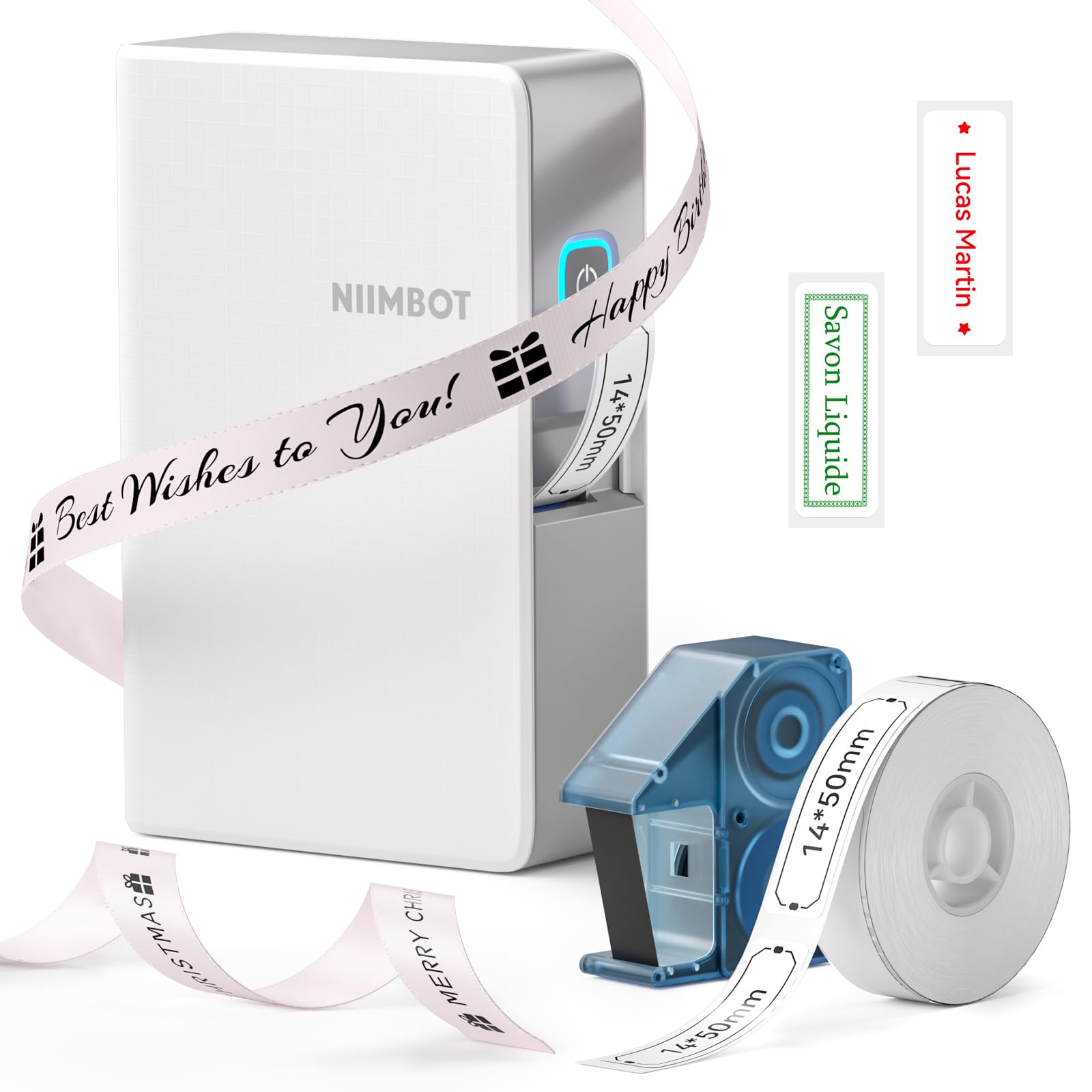 NIIMBOT B18/N1 étiqueteuse, Ruban imprimante d'étiquettes avec Ruban Noir et étiquettes Blanches, Supporte l'impression Multicolore