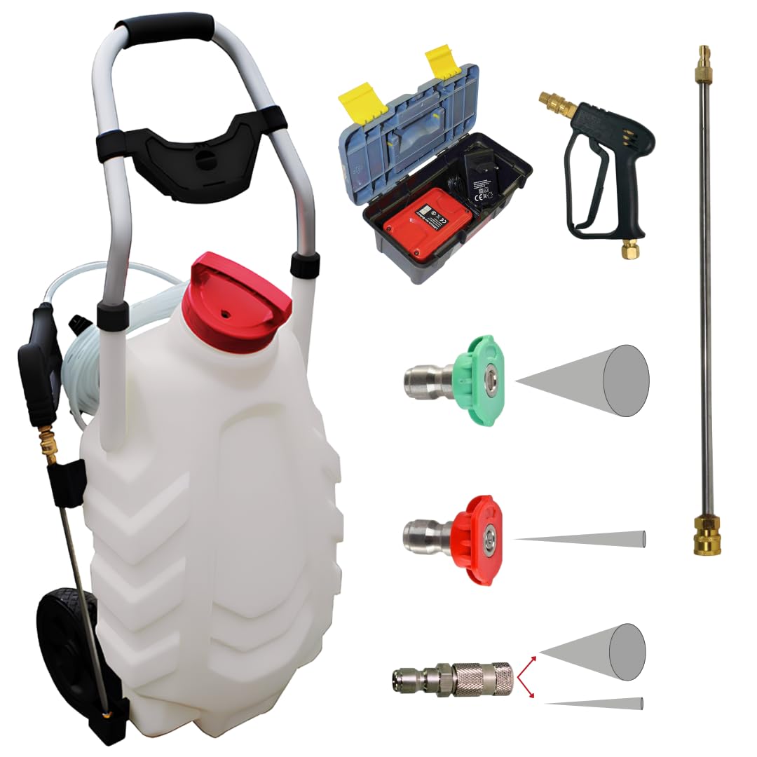 FORUM EQUIPEMENT - Elektrischer Drucksprüher Pro Sprayer 28L – Akku Drucksprüher mit 10m Reichweite, 240 L/h Durchfluss, 8m Schlauch – 2 Batterien, Weiß