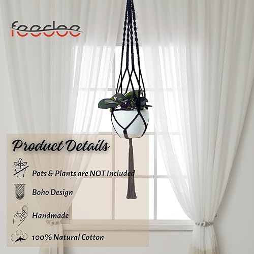 Miniatura 4 de Feedee Ganchos de macramé para plantas, paquete de 6, color negro, interiorexterior, algodón