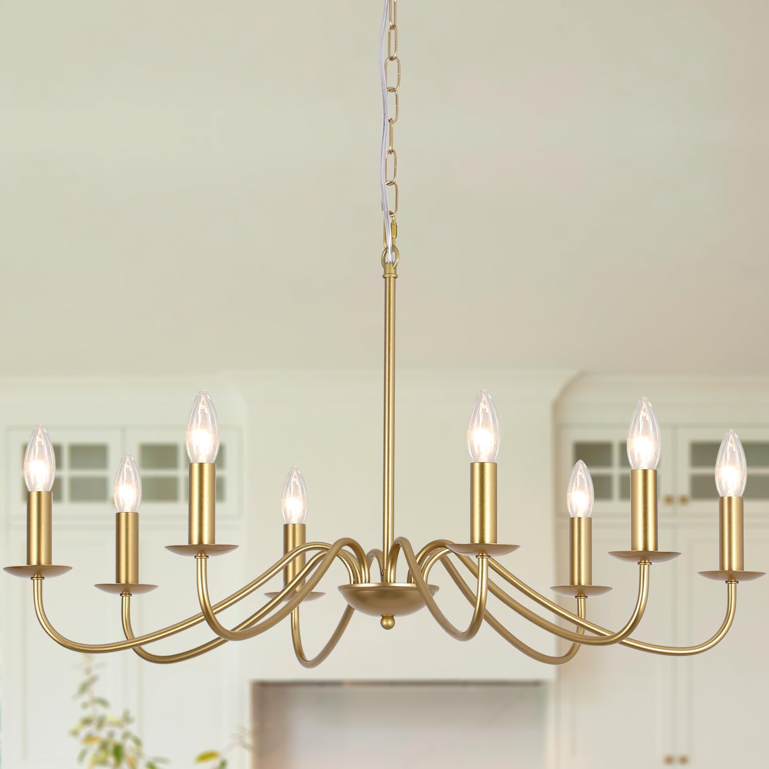 Lámpara Dorada Vintage, 8 Luces, Plafón Dorado Moderno, Lámpara Industrial Colgante, Lámpara para Salón, Dormitorio, Comedor, Pasillo, Cocina, Entrada - Bombilla E14 (No Incluidas)