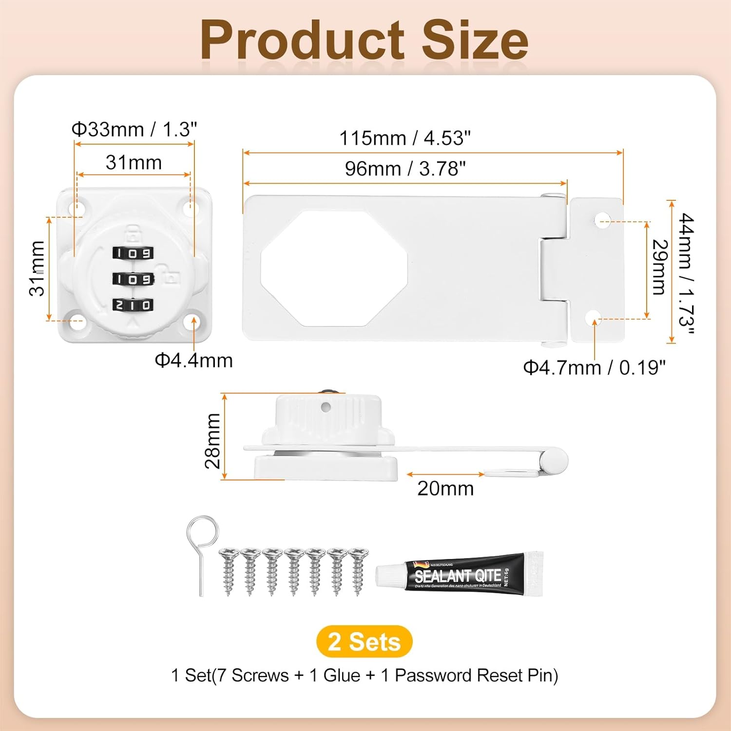 PATIKIL Password Rotary Hasp Locks (4", White) (2Pcs), Keyless 3-Digit Cabinet Locks with Combination Security Slide Latch, Suit for- Door/Closet/Barn/Bathroom/Outdoor/Garden