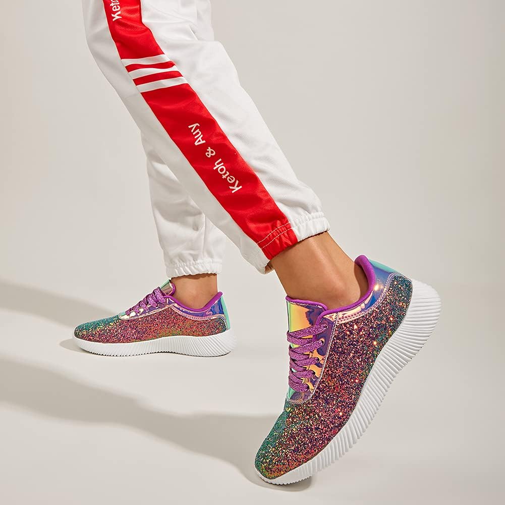 BELOS Women's Glitter Shoes Sparkly Lightweight Metallic Sequins Tennis Shoes Casual Retro Braided Walking Shoes - Image 2