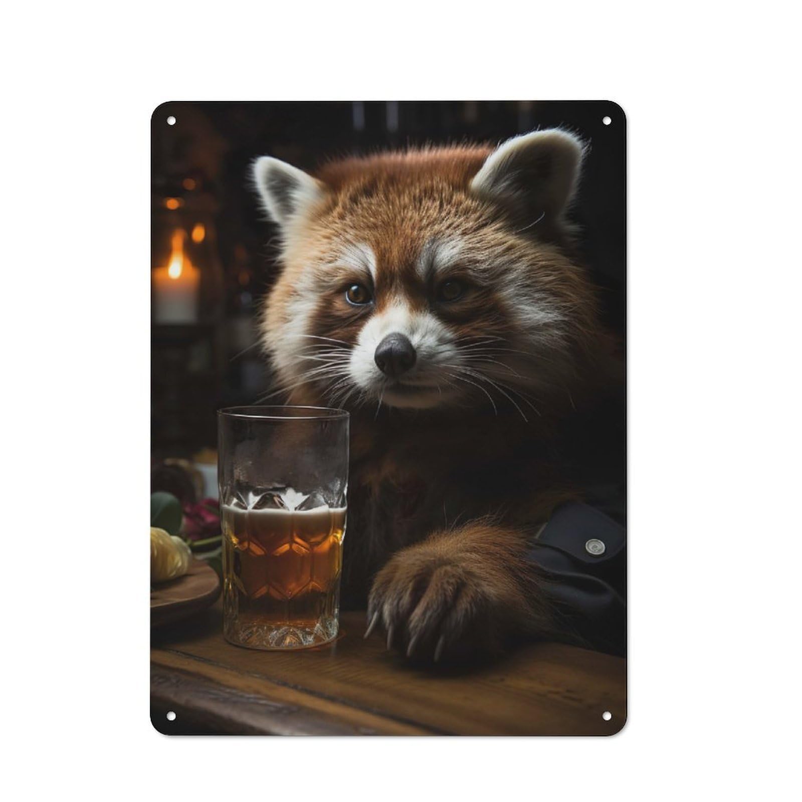 Junmoney Red Racoon Drinking Beer Metal Sign 40X30cm With For Hallway Wall, Retro Decor, Autumn Home Decor For Collectors Of Metal Signs