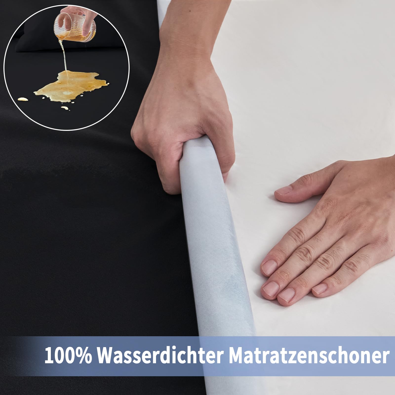 mafudoxi Mattress Protector 140 x 200 cm Waterproof Fitted Sheet Mattress Protector Breathable Mattress Topper for Mattresses up to 30 cm Incontinence Pad Washable Moisture Protection Bed Sheet Black - Image 3