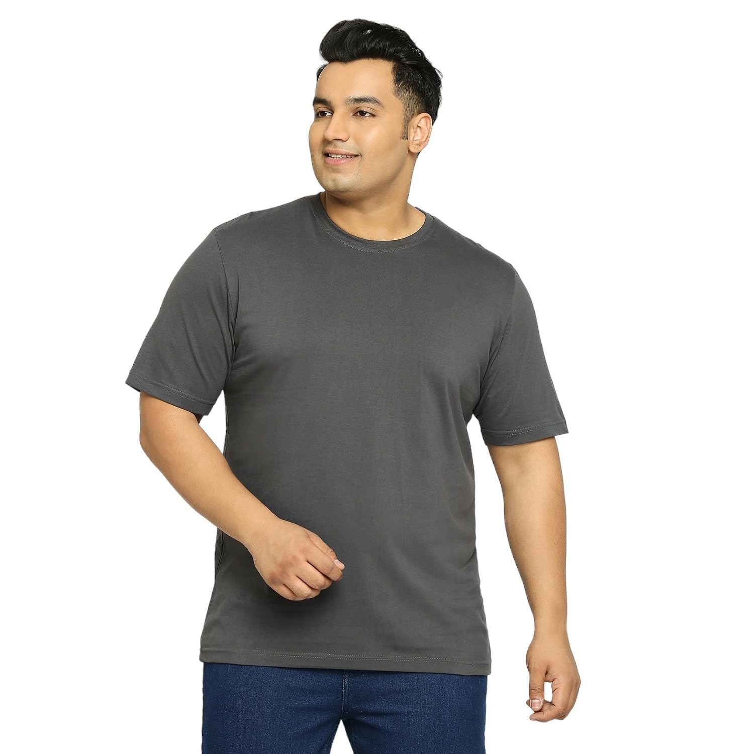 Men's Plus Size Cotton T-Shirt 3XL,4XL,5XL,6XL,7XL,8XL,9XL,10XL - Big Oversized Round Neck Half Sleeve Tee - Relaxed Loose Fit - Solid Plain - Dark Grey-image-15