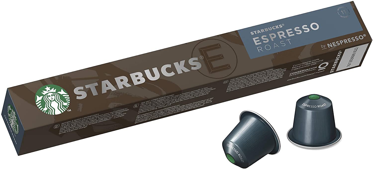 Starbucks Compatible por Nespresso Espresso Roast Dark Roast Coffee Pods (paquete de 8, total 80 cápsulas)