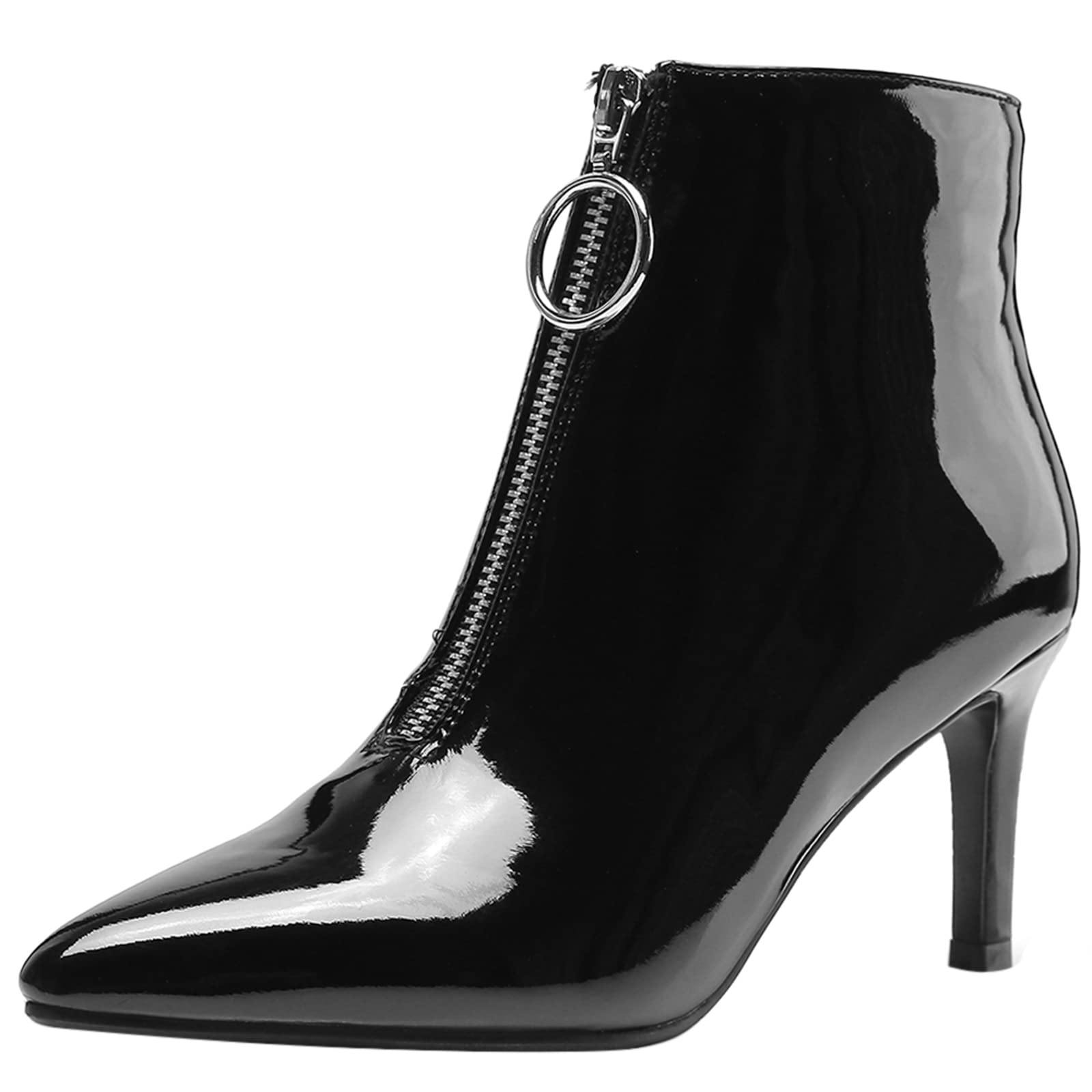 BviennicLadies Pointed Toe Zipper Ankle Boots Stiletto