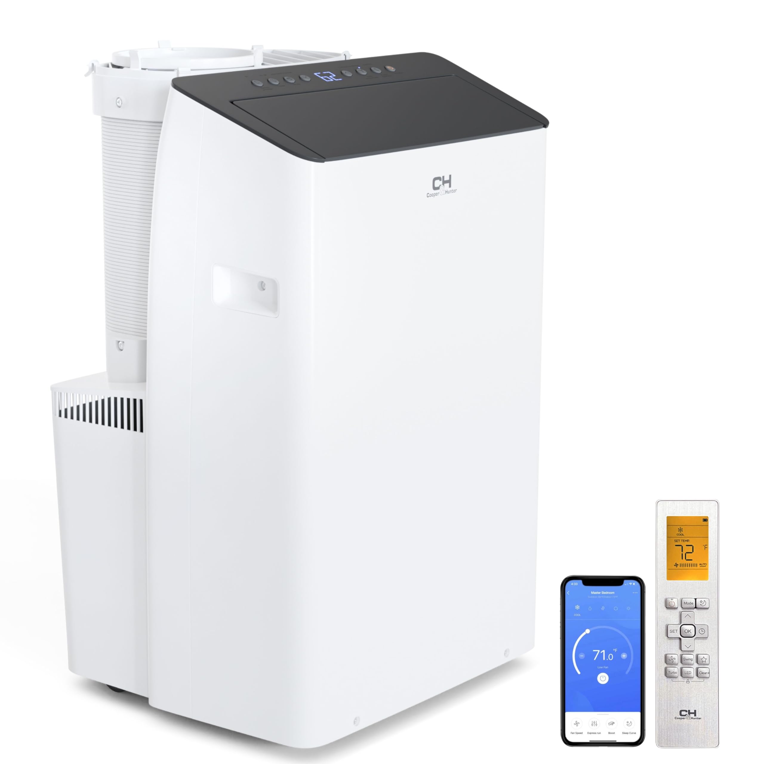 Cooper&Hunter 14,000 BTU (12,000 BTU SACC) Portable Air Conditioner Inverter and Heater with Dual Hose, Dehumidifier and Fan for Areas up to 550 sq. Ft, with Remote Control and