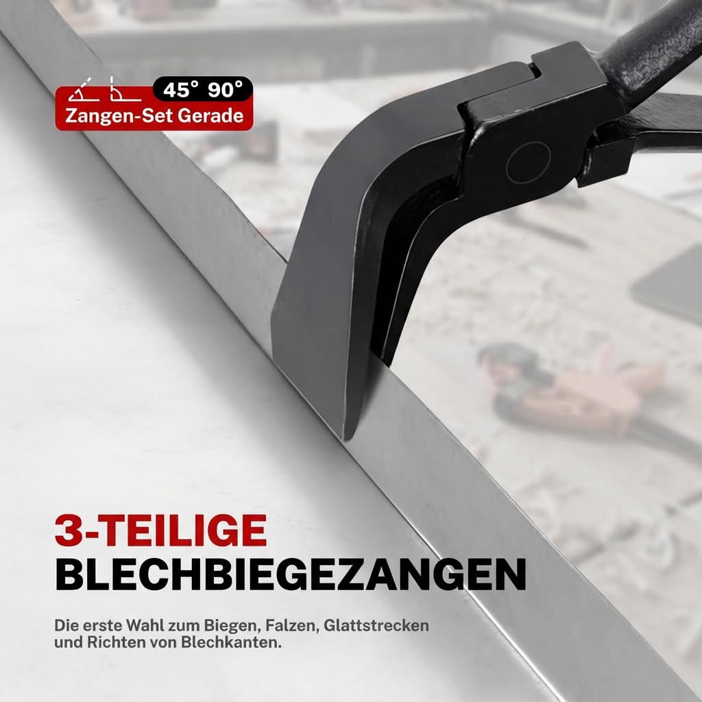 BILITOOLS 3-tlg. Falzzangen Set, Blechbiege- & Abkantzange gerade/45°/90° | für KFZ-Karosserie & Spengler, 60 mm Backenbreite, C-Stahl geschmiedet, mit rutschfestem Komfortgriff