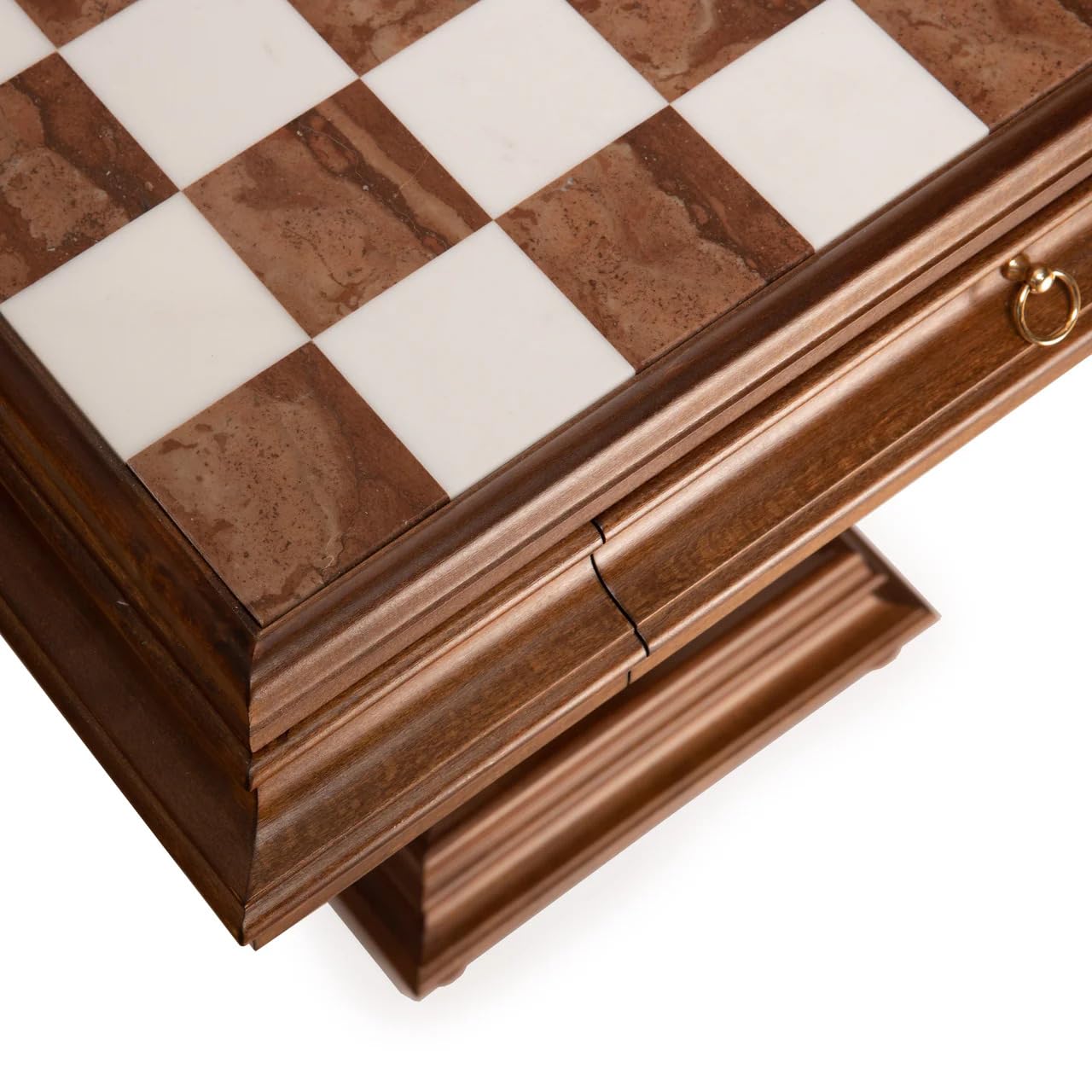 Staunton XL Set + Tilia Wood Chess Table Marble Top Double Drawer New