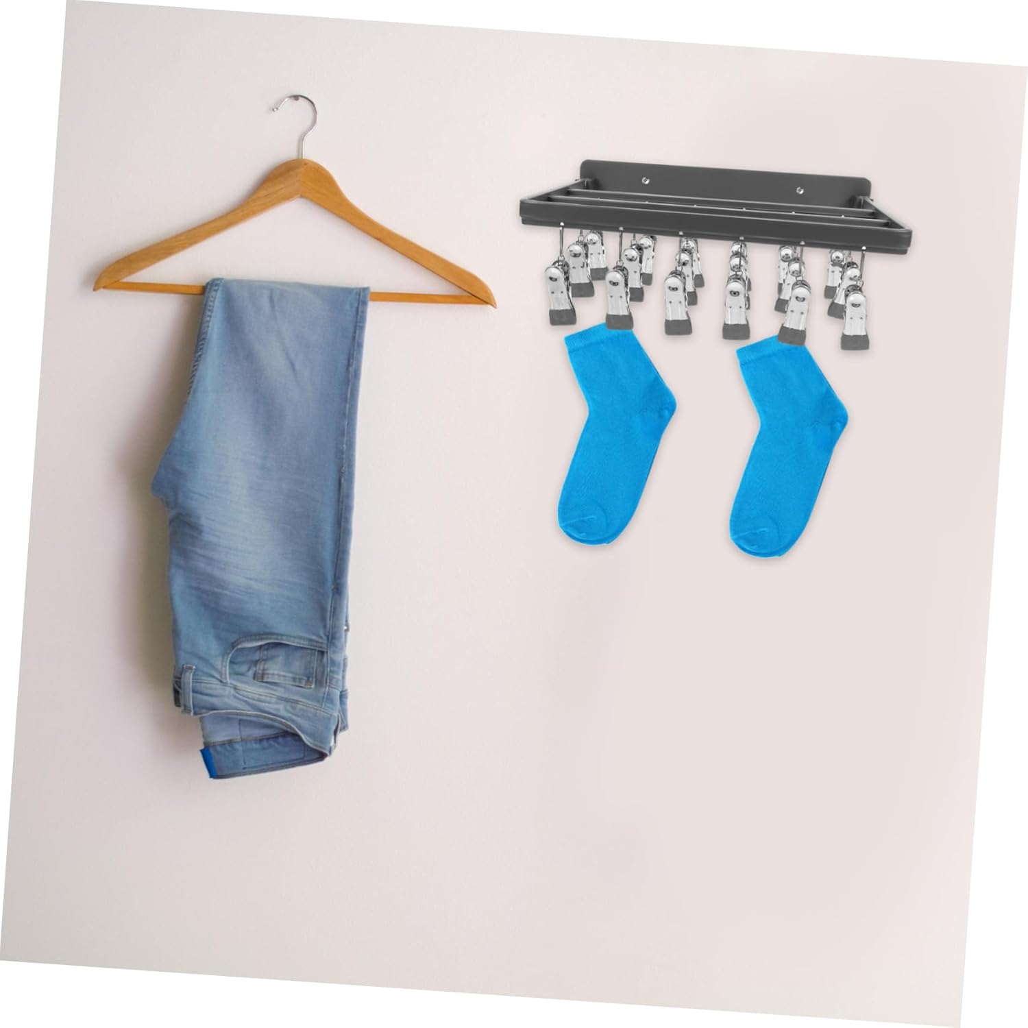 PRETYZOOM Multi-Clip Wall Hanging Clothes Drying Rack for Socks Underwear Space-Saving Laundry Hanger Easy Install Material