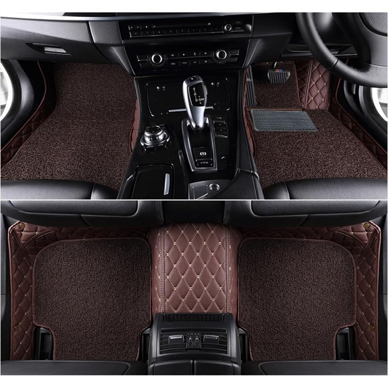 Image of Superior 7D Car Floor Mat Set for Tata Punch Facelift 2026 Petrol /Diesel /CNG, Luxury Leather + Curly Foot Mats, 7-Layer Protection, Waterproof & Anti-Skid, Coffee Beige with Coffee Curly