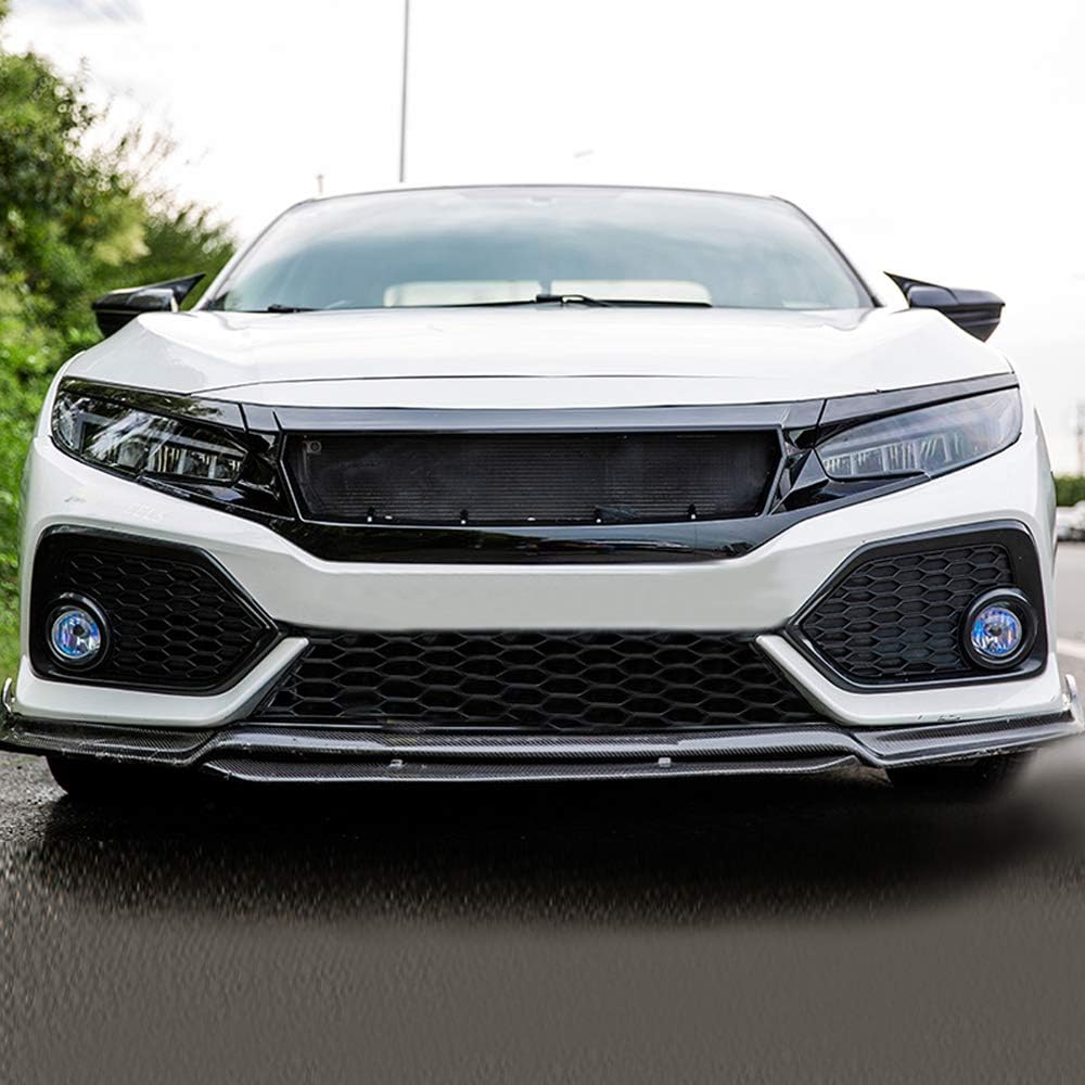 Front Grill Sports Grille Compatible with 2016-2021 Honda Civic, w/Steel Mesh, Glossy Black