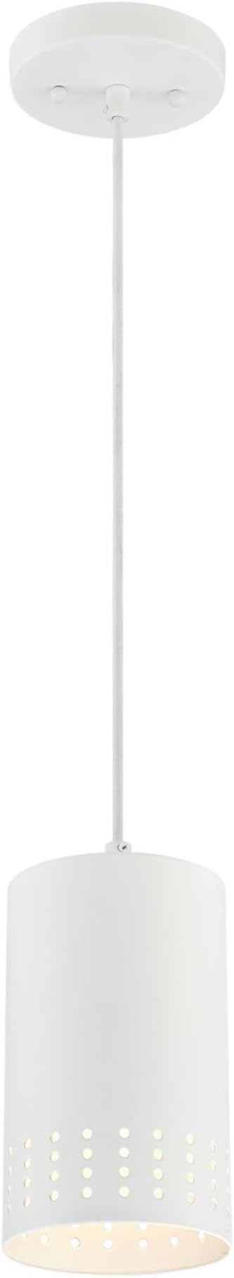 6356700 Contemporary One-Light Adjustable Perforated Cylindrical Metal Shade, White Finish Mini Pendant