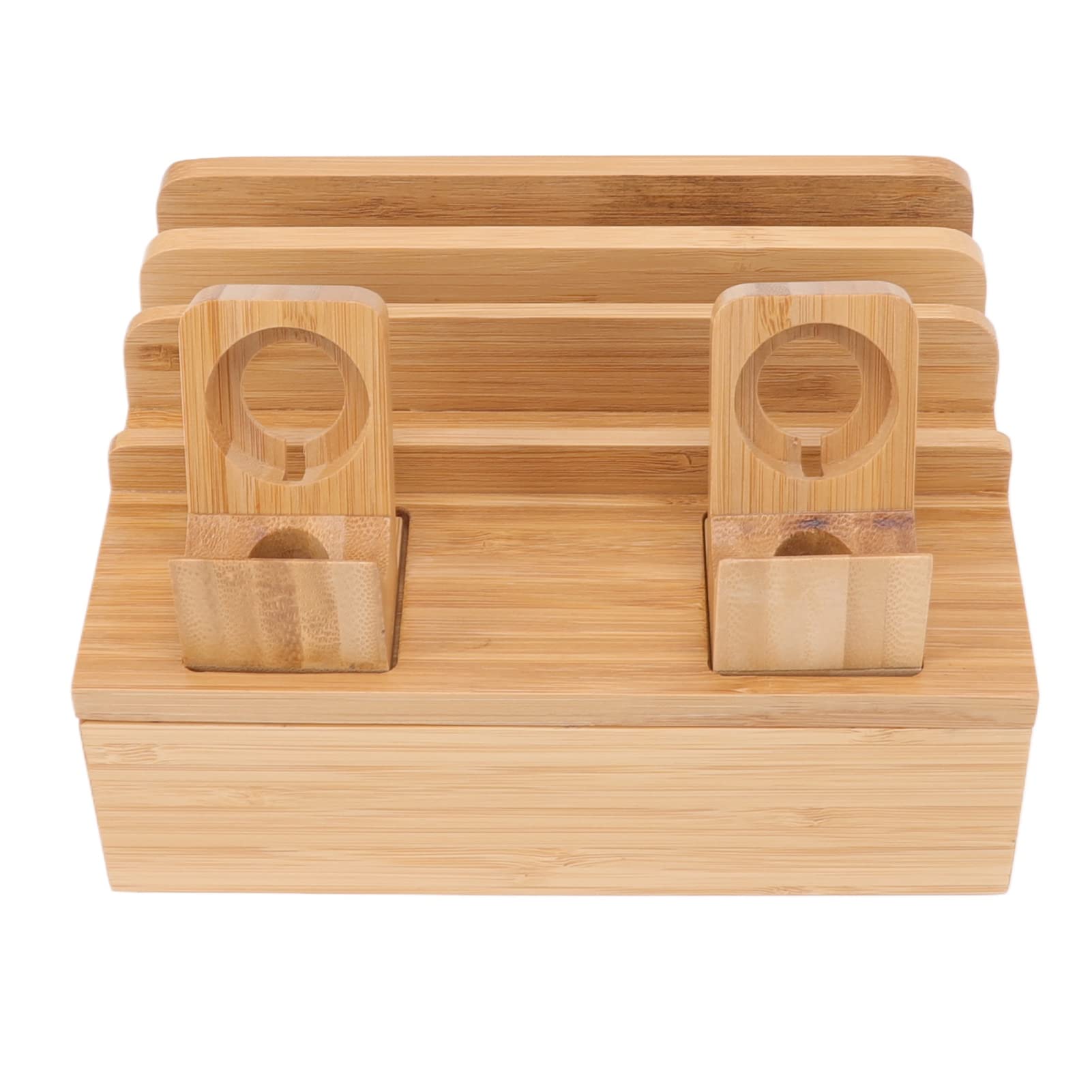 Stazione di Ricarica in Legno per Telefono e Tablet 5 Porte USB Multi-Charger Docking Station Organizer Compatto con Slot per Orologio Intelligente Compatibile con iOS e Android