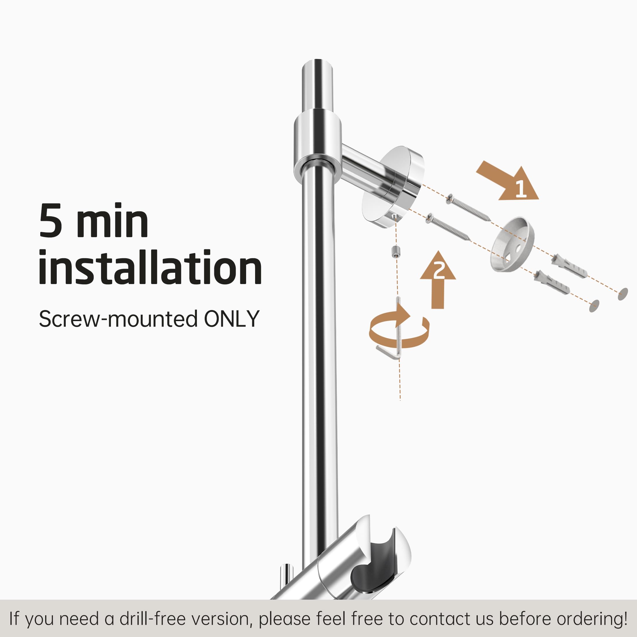 KES Barra deslizante de ducha de metal de 30 pulgadas con soporte ajustable para cabezal de ducha (no plástico), barra deslizante de ducha de acero inoxidable 18/8 con cubierta de soporte ajustable