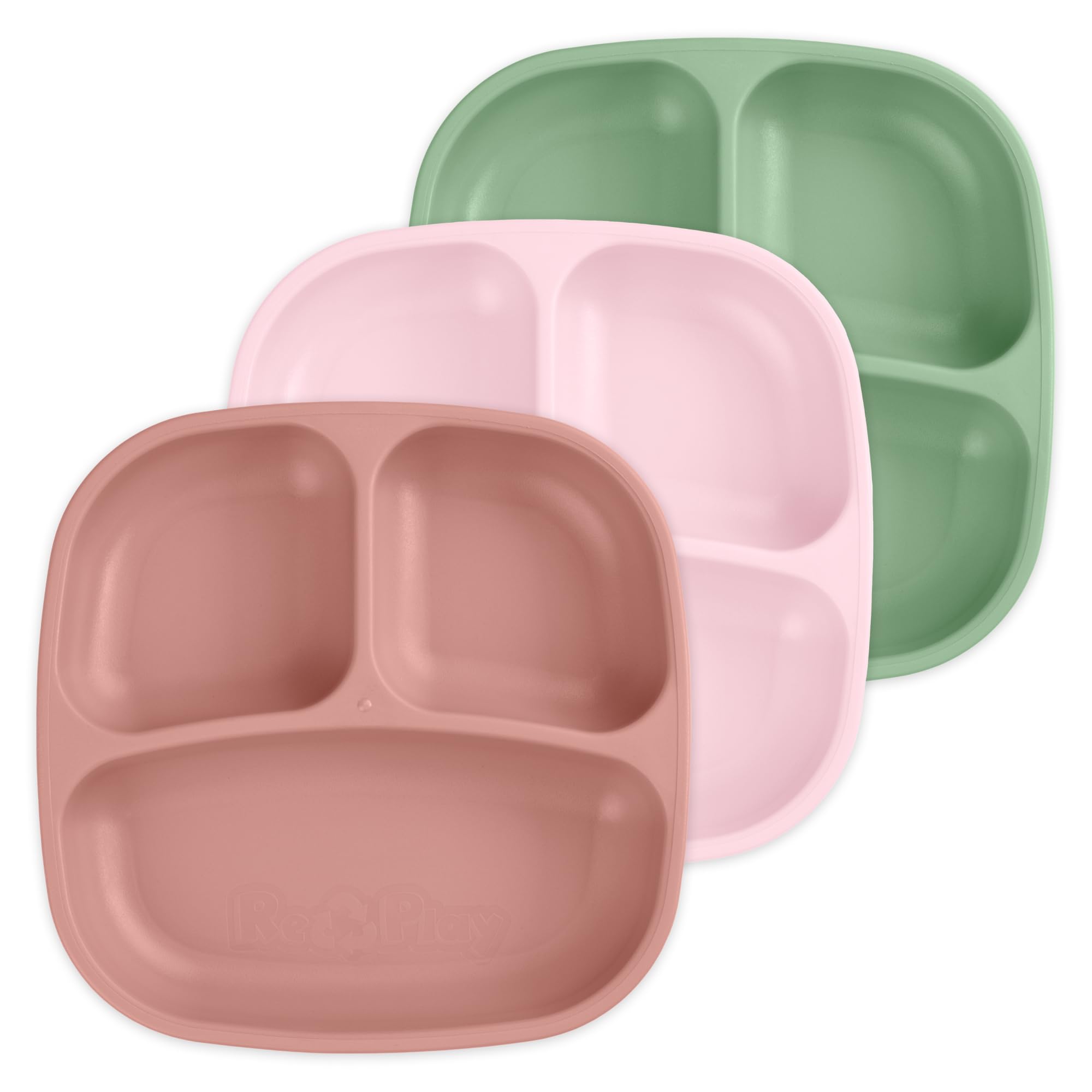 Re-Play Divided Toddler Plates Set of 3 - Deep-Walled 3 Compartment Kids Plates for Picky Eaters - Dishwasher &amp; Microwave Safe - BPA-Free - Made in USA, Desert Roses