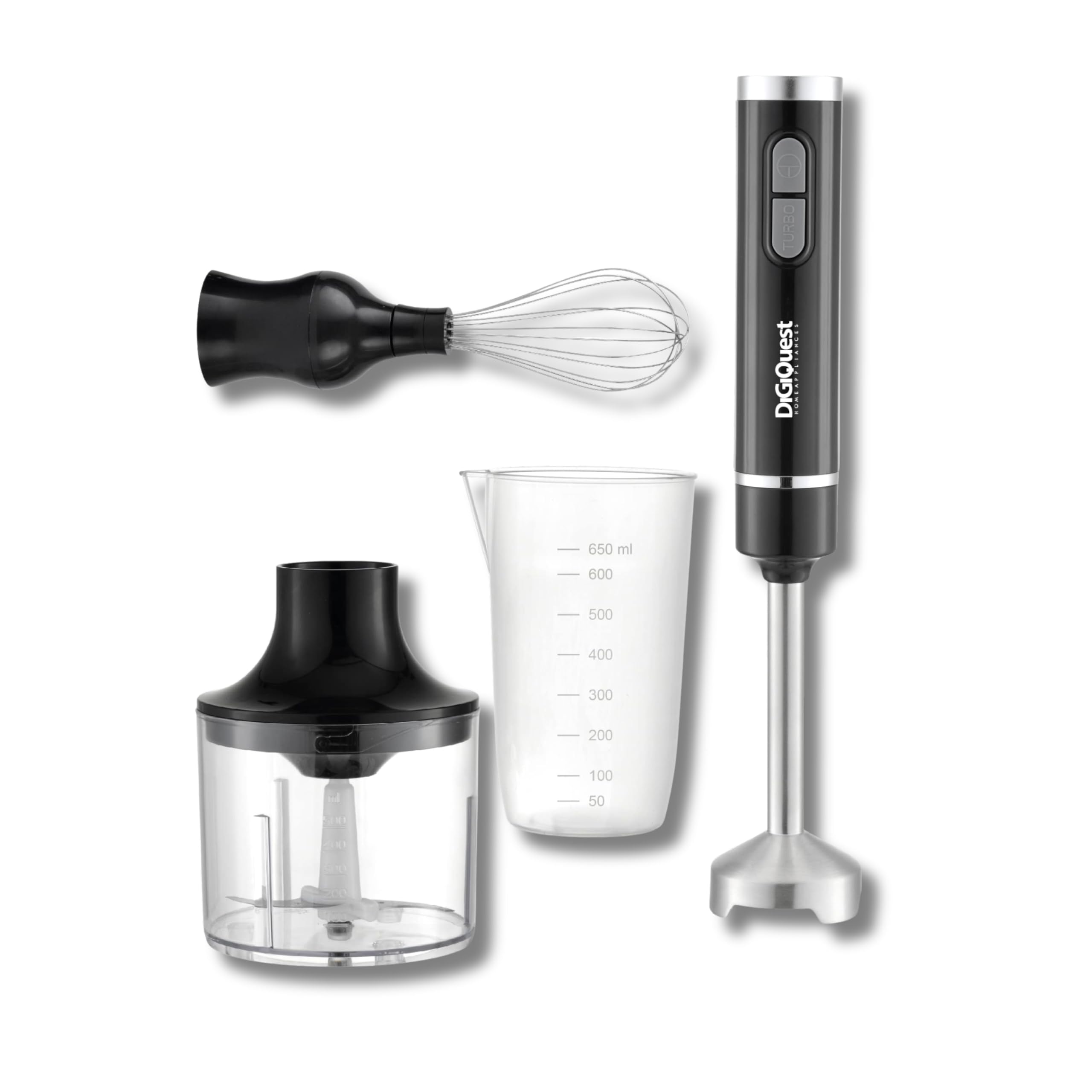 DIGIQUEST Frullatore Ad Immersione Multiuso 3 in 1 Handy 400 Full - Lame e braccio smontabile, Acciaio Inox, Impugnatura Ergonomica, Ciotola e Bicchiere inclusi nella confezione (3in1 ACCIAIO)