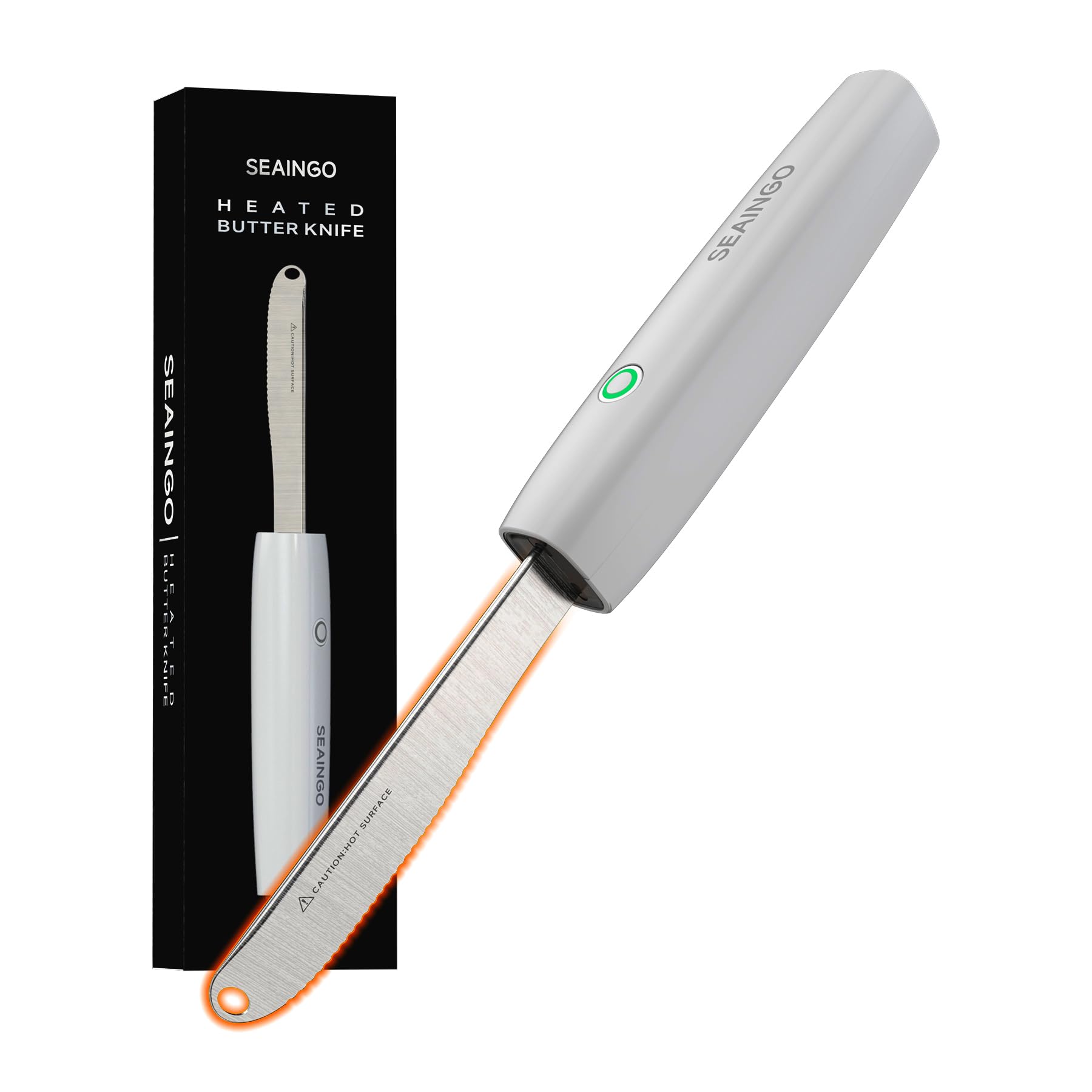 SEAINGO Heated Butter Knife Spreader- Rechargeable, Electric, Cordless, Heats up in 6 Seconds, Nonstick Stainless Steel Blade, ON/OFF Safety Lock Switch, 2 Warming Mode Can Quickly Melt Cold Hard Butter, Coconut Oil, Cream, Jam, Mustard, for Kitchen Restaurant Party