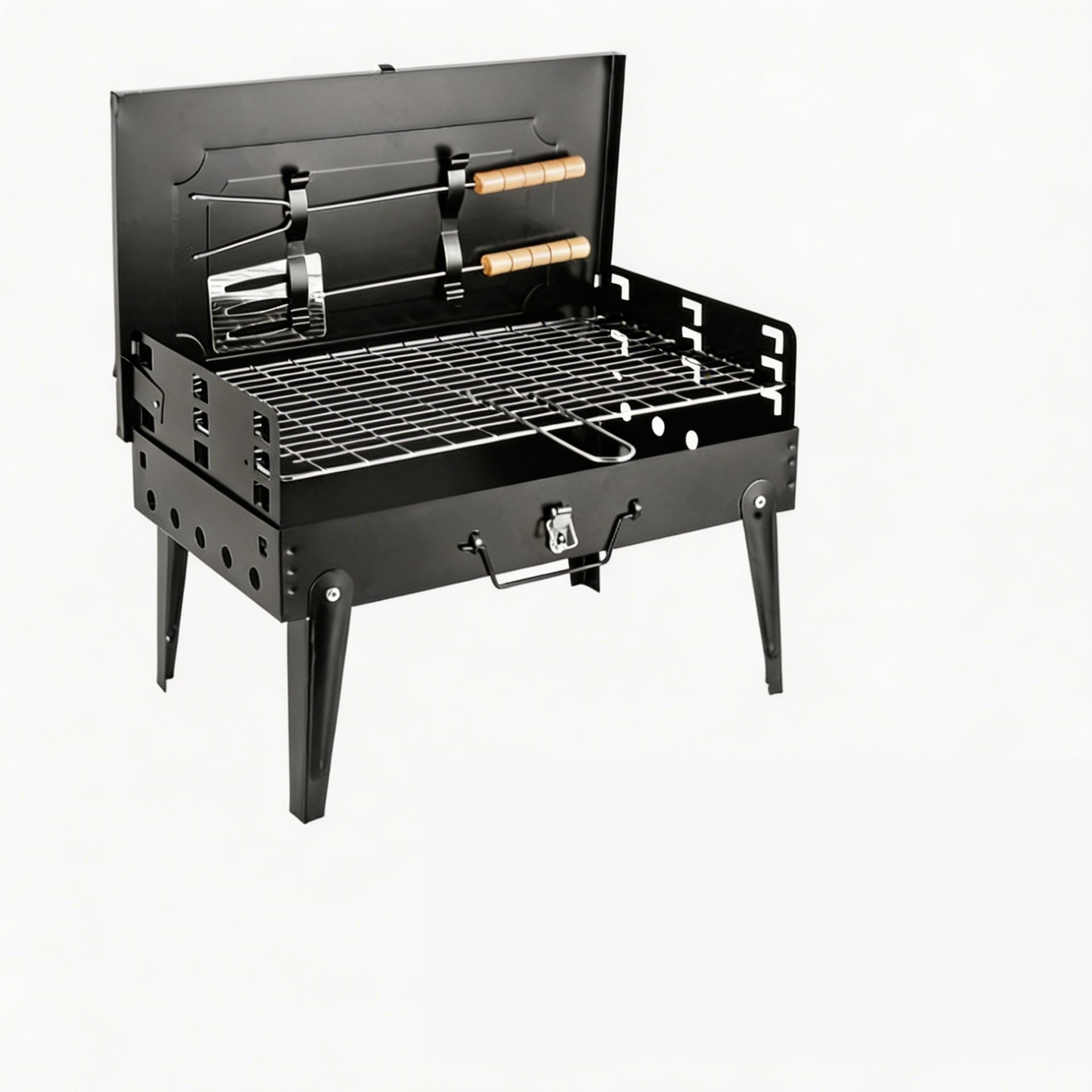 Barbecue Charbon de Bois Pliable Portable avec 3 Niveaux Réglables, BBQ Compact pour Jardin et Camping