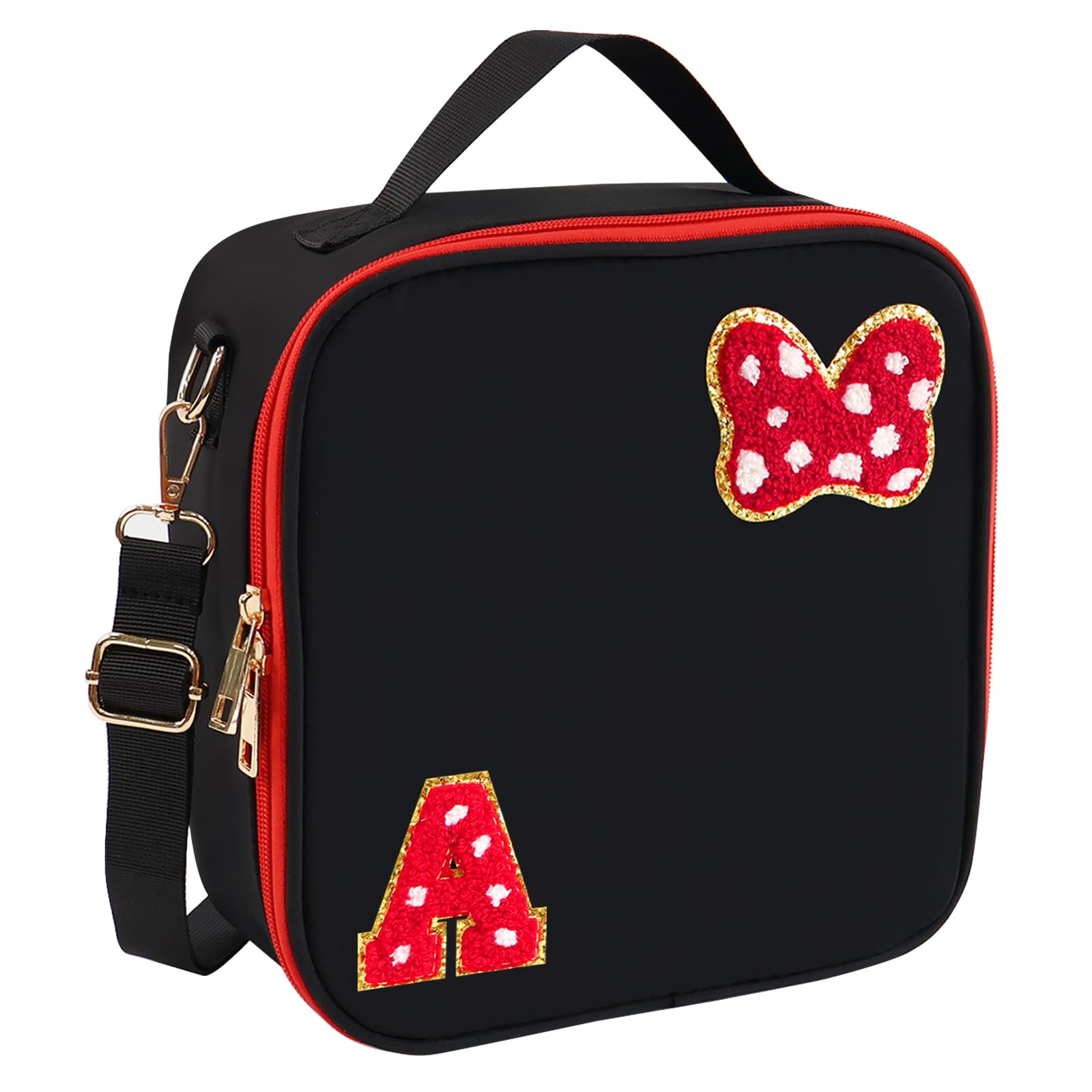 Preppy Initial Bow Mouse Lunch Bag Kids Insulated Lunch Box Gifts for Teen Girls Daughter Reusable Soft Lunch