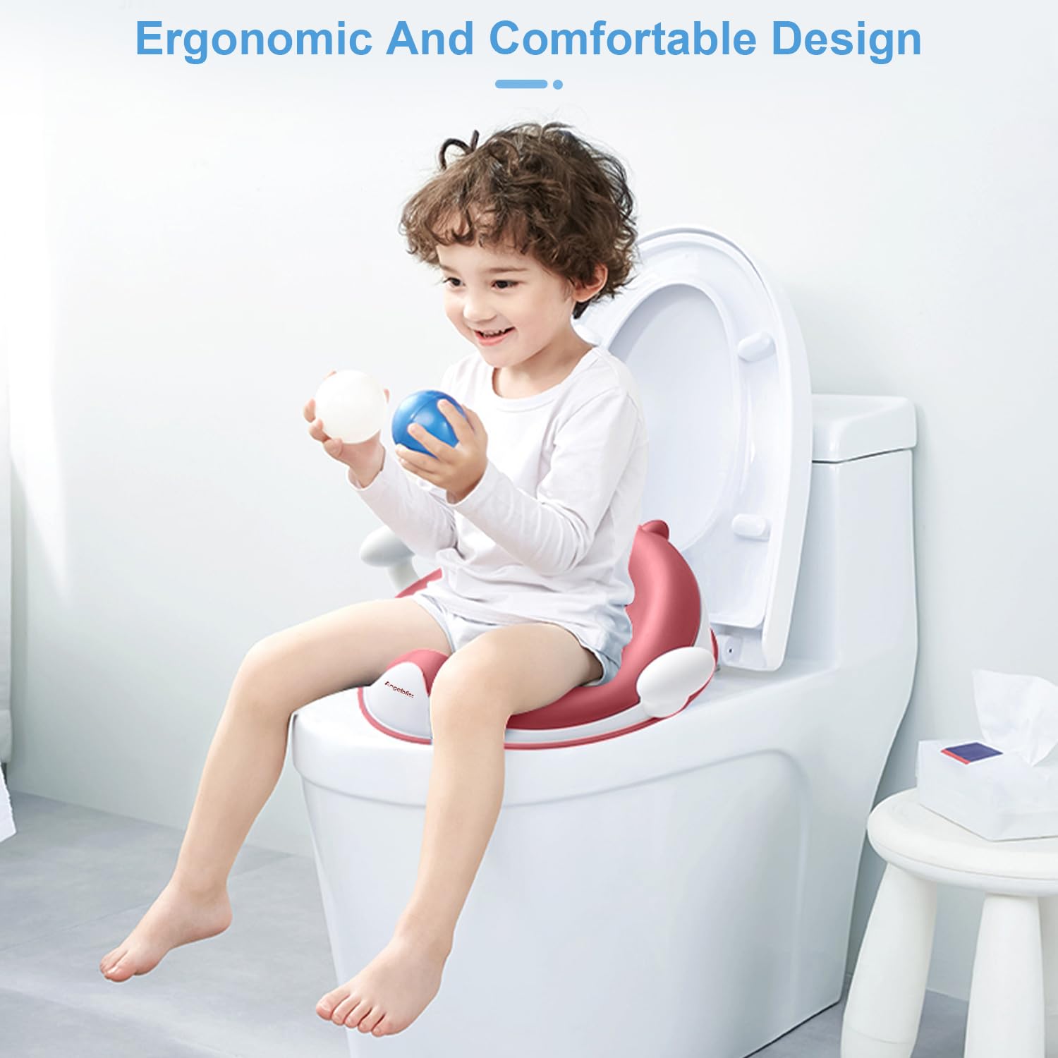Angelbliss WC Sitz Kinder, Baby Potty Training Toilettentrainer, Kinder Toilettensitz für Jungen und Mädchen, Doppeltem Anti-Rutsch Polster Kloaufsatz, mit Griff und Spritzschutz (dunkelrosa)