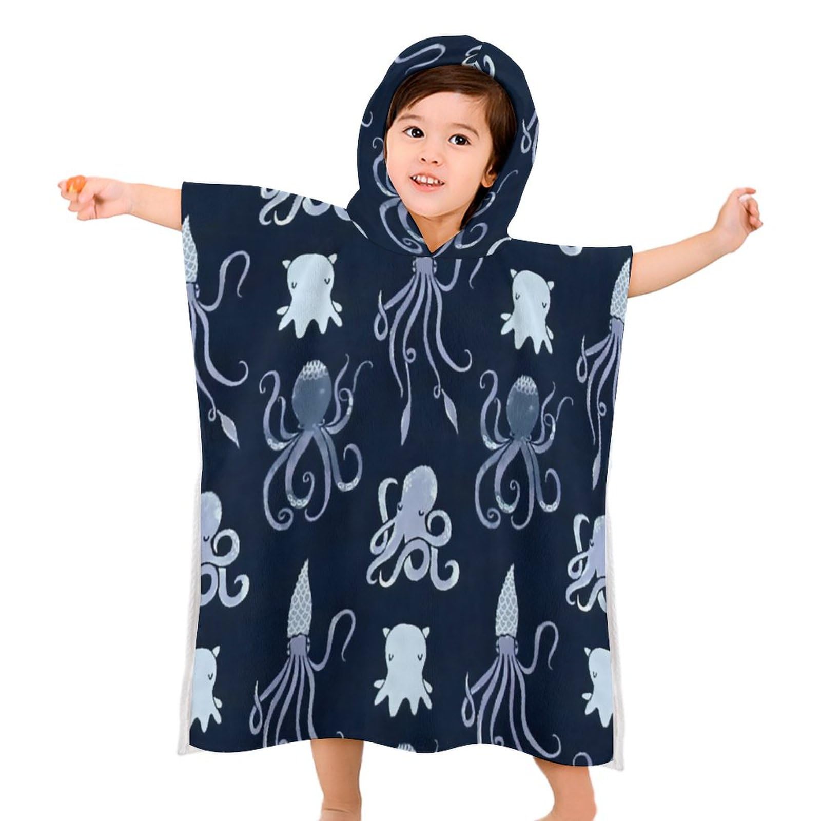 Amazon.co.jp: 子供用 バスローブ イカ タコ柄 海動物 バスポンチョ 