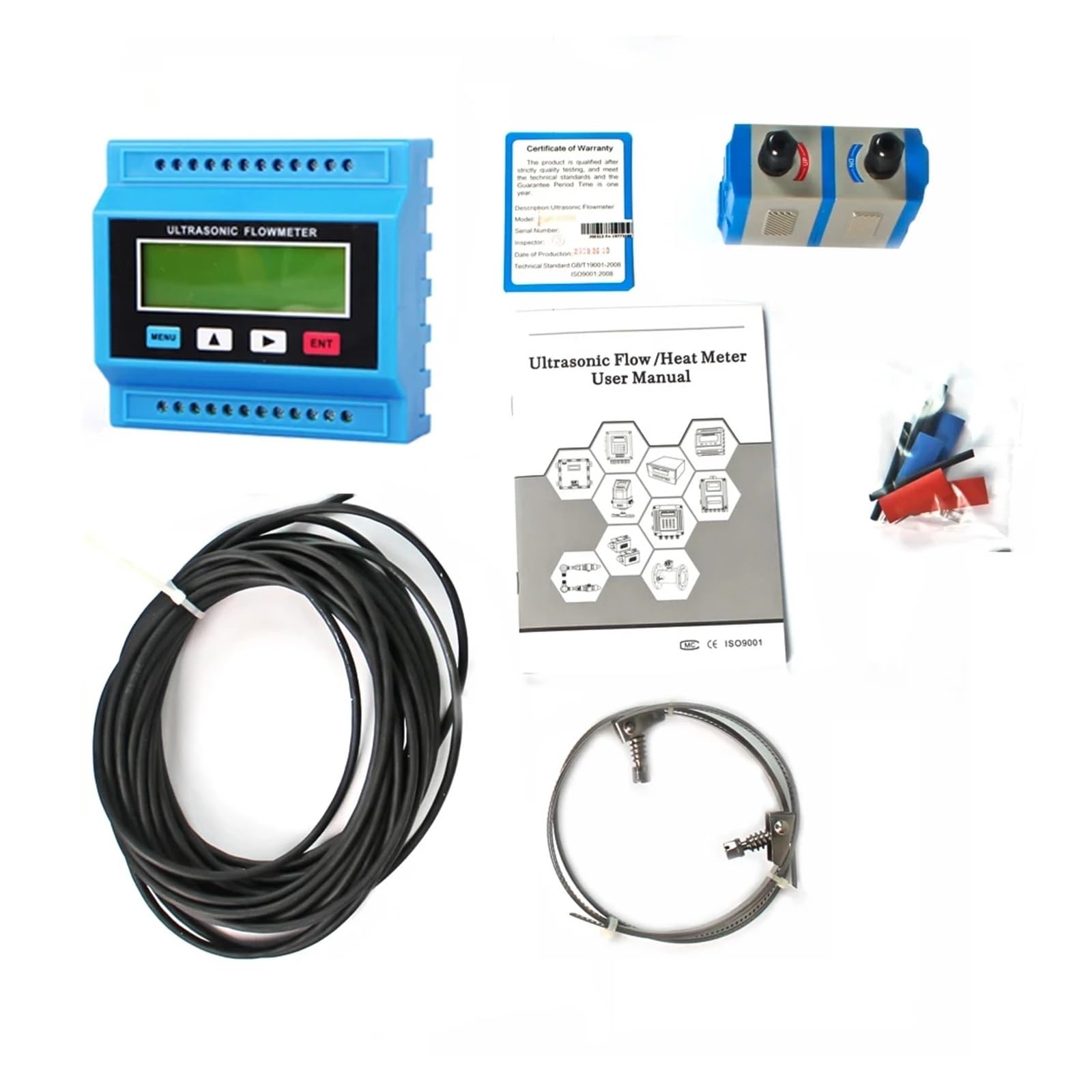 Medidor de flujo ultrasónico de abrazadera externa, Sensor de flujo de líquido, medidor de calor de refrigeración de tuberías, pantalla LCD Largo tiempo de trabajo(Host plus TM-1)